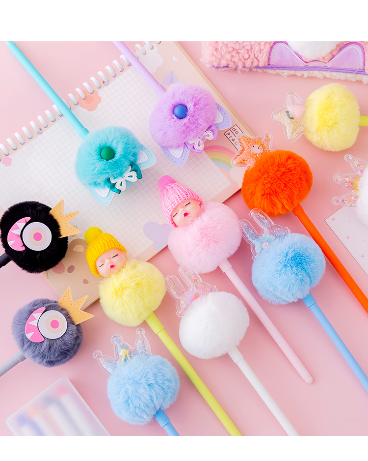 Internet Hot Girlish Creative Fur Ball Pen Nice Pen Cute Super Cute Black Pen Gel Pen Student Stationery Supplies