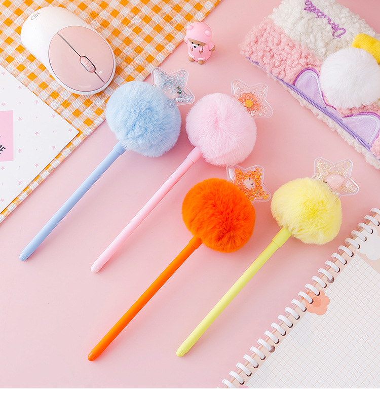 Internet Hot Girlish Creative Fur Ball Pen Nice Pen Cute Super Cute Black Pen Gel Pen Student Stationery Supplies
