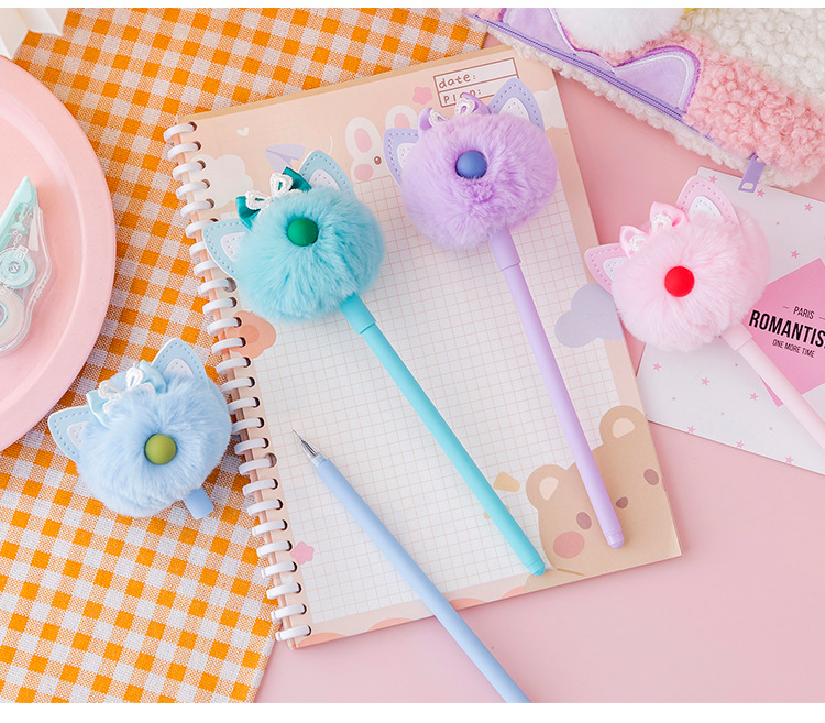 Internet Hot Girlish Creative Fur Ball Pen Nice Pen Cute Super Cute Black Pen Gel Pen Student Stationery Supplies