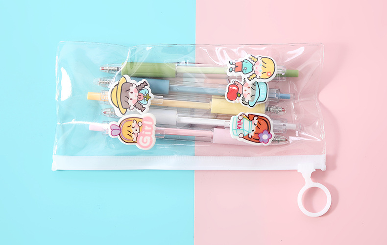 Cartoon Patch Pressing Pen Set Cute Girl Beating 5 Pack Gel Pen Student Writing Signature Ball Pen Cartoon Patch Pressing Pen Set Cute Girl Beating 5 Pack Gel Pen Student Writing Signature Ball Pen