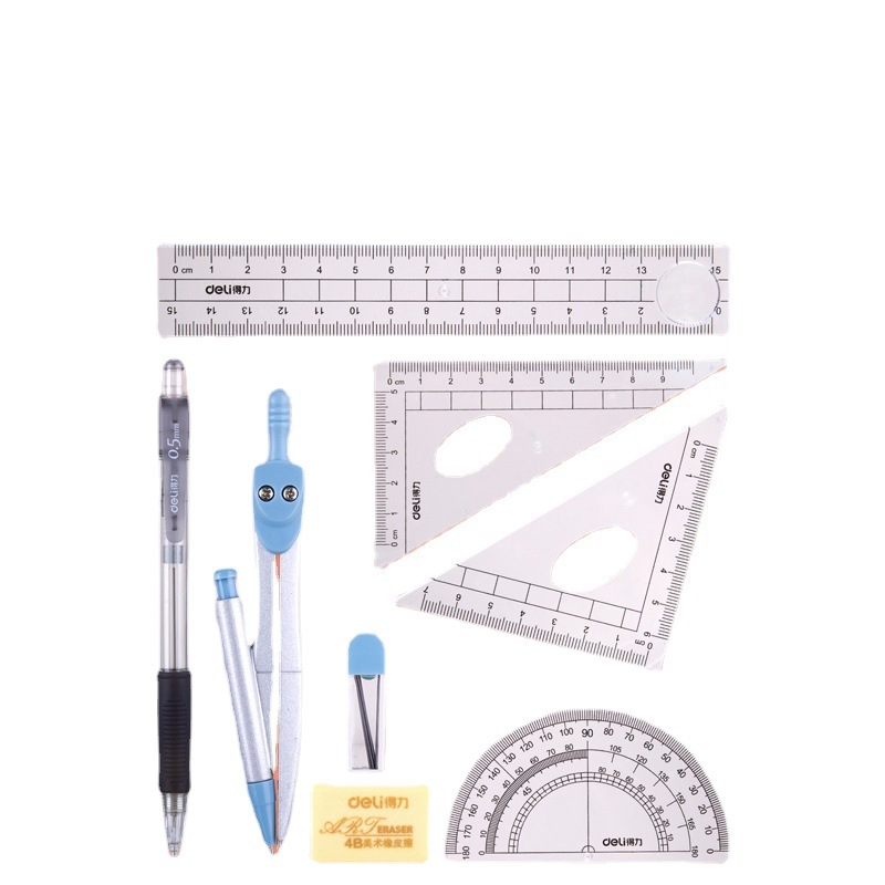 Deli 72153 Metal Compass Set Student Drawing 8-Piece Ruler Compasses Set Boxed Compasses Wholesale