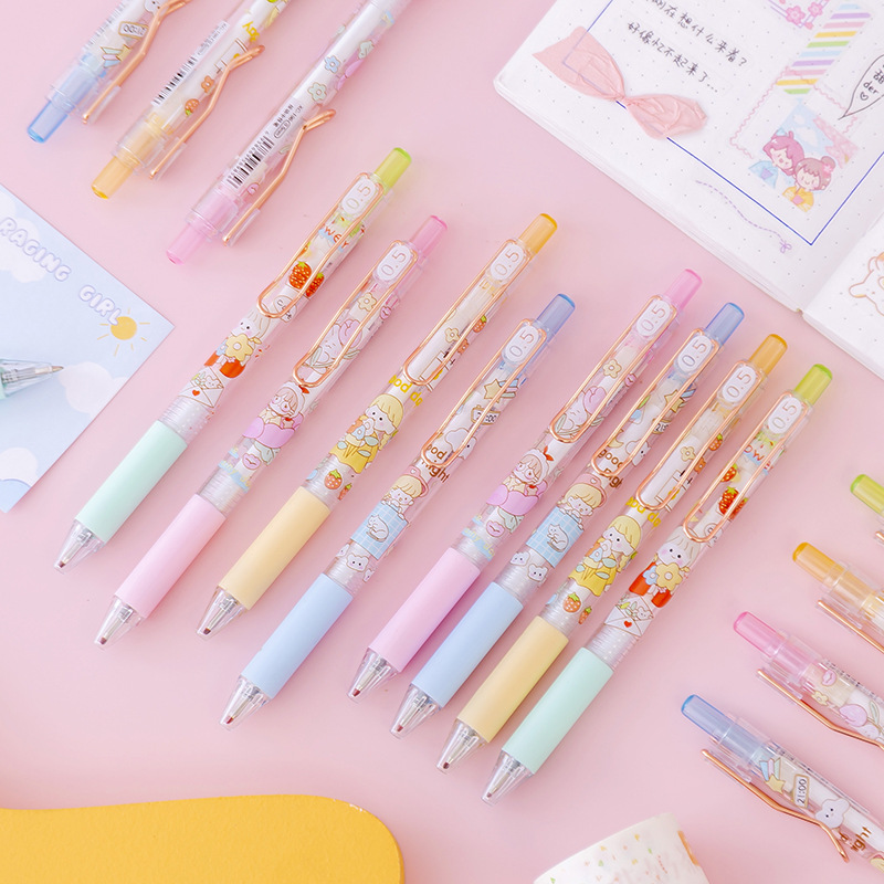 INS Cute Girl Student Good-looking Ball Pen Press Type Cartoon Girlish 0.5mm Black Press Gel Pen