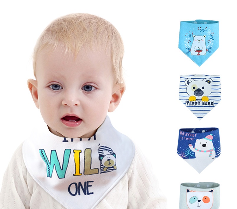 Baby Instant Suction Saliva Towel Combed Cotton Cartoon Triangular Binder Baby Bib Double Layer Hidden Hook Bib New Instant Suction