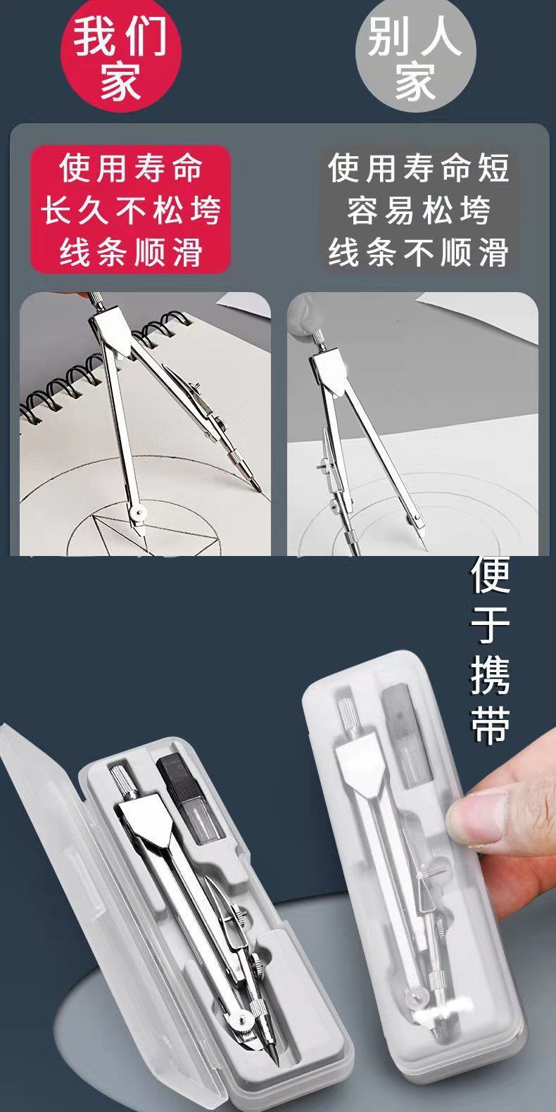 Compasses Wholesale Metal Stainless Steel Set Junior High School Practical Office Supplies Elementary School Students Painting Tools Drawing Ruler