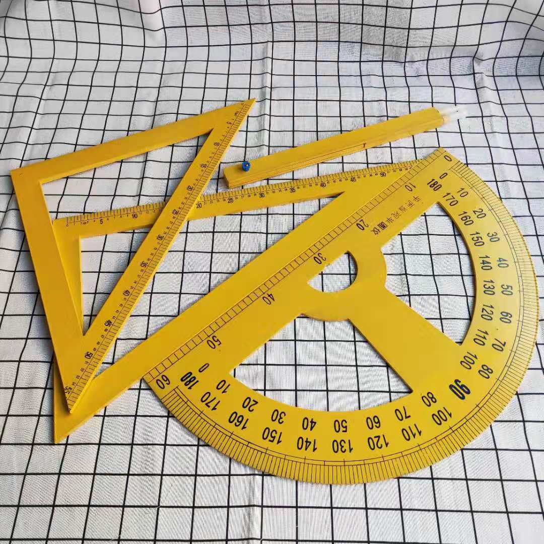 Wooden Teaching Aid Triangular Plate Compasses Protractor 4-Piece Set of Surveying and Mapping Tools Teaching Equipment Wholesale Wooden Set Square