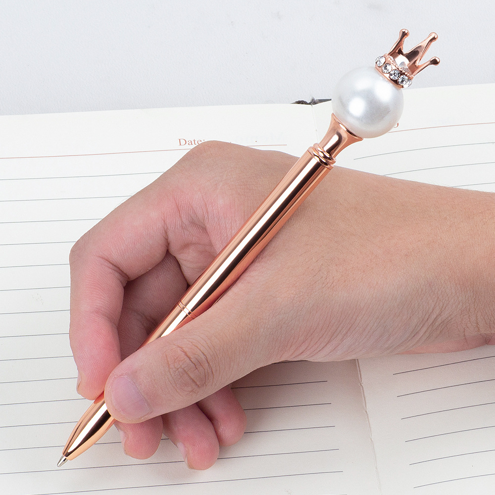 Pearl Queen Crown Pen Business Office Student Korean Cute Creative Stationery Wholesale Oily Metal Ball Point Pen