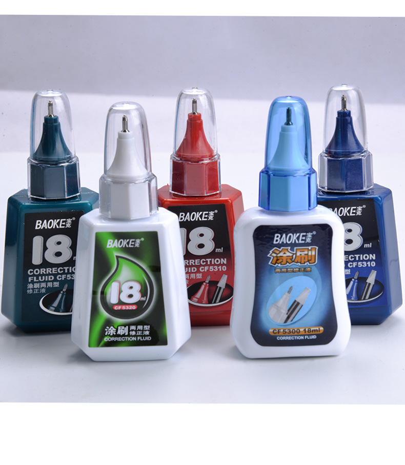 Baoke Correction Fluid Cf5300 Large Capacity Correction Fluid 18ml Steel Head Dual-Use Correction Fluid Quick-Drying White Correction Fluid