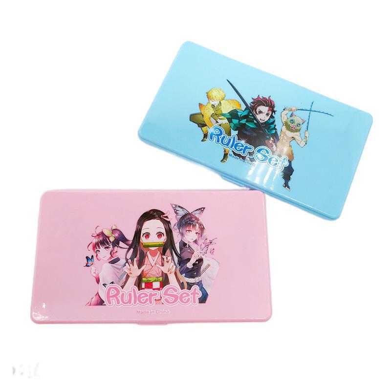 Anime Peripheral Kimetsu No Yaiba Compasses Ruler Set Cartoon Student Drawing Stationery Ruler Set Combination