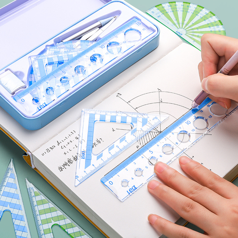 Kabaxiong Ruler Sets Compasses Drawing Four Pieces Ruler Sets Primary and Secondary School Students Set Square Protractor Exam Ruler Set
