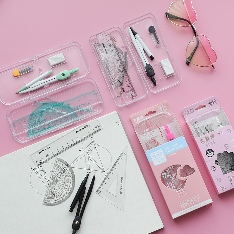 Compasses Student Drawing Set Geometric Drawing Set Square 7-Piece Set Compasses Ruler Set Exam Gift for School Opens