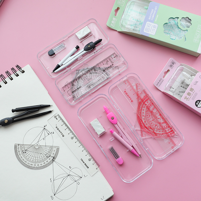 Compasses Student Drawing Set Geometric Drawing Set Square 7-Piece Set Compasses Ruler Set Exam Gift for School Opens