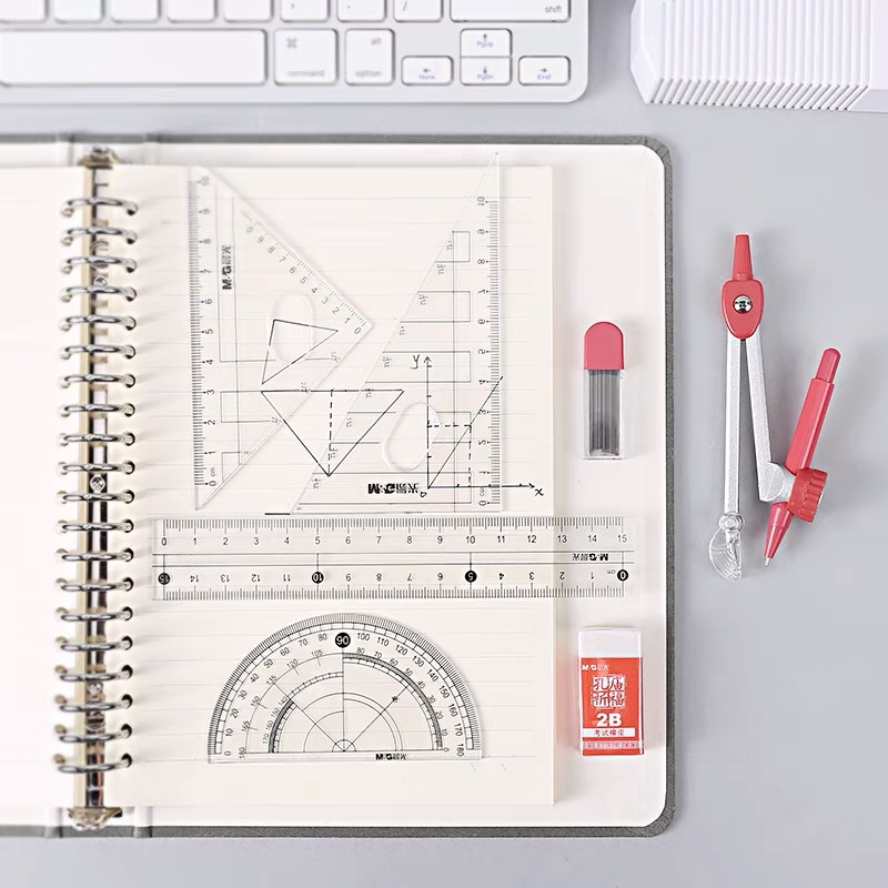 M &amp; G Stationery Acs90823 Exam Ruler Sets with Root Number Triangular Plate Ruler Protractor Compasses Set Eraser