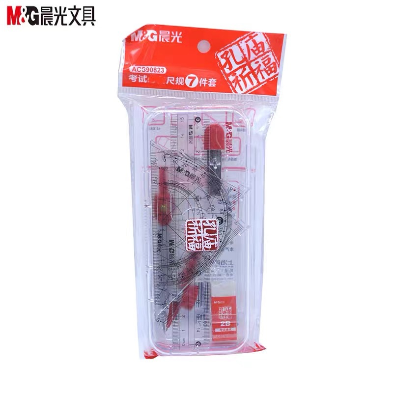 M &amp; G Stationery Acs90823 Exam Ruler Sets with Root Number Triangular Plate Ruler Protractor Compasses Set Eraser