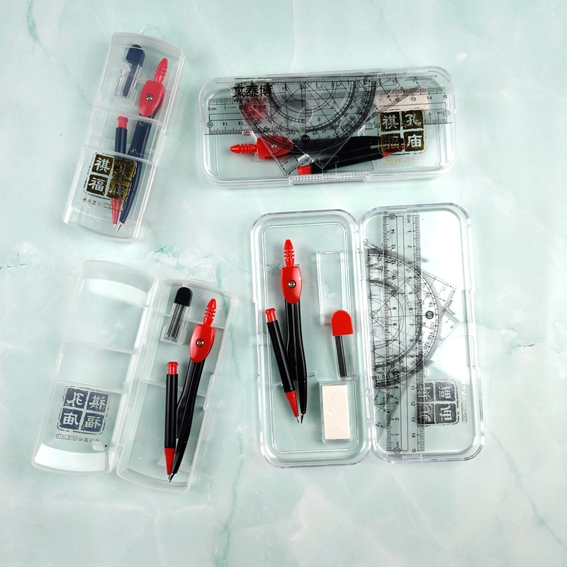 Wholesale Compasses Set Confucius Temple Yufu Seven-Piece Student Drawing Drawing Compasses Ruler Set Drawing Tools