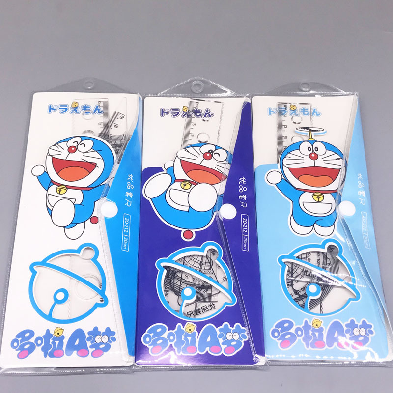 Cartoon Ruler Sets 20cm Ruler Student Ruler Four-Piece Set Compasses Triangular Plate Ruler Stationery Set Transparent Wholesale