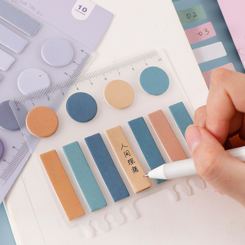 Paipai Girl Loose-Leaf Binder Sticky Notes Morandi Salt Gradient Index Stickers Mark Solid Color Basic Mark Sticker