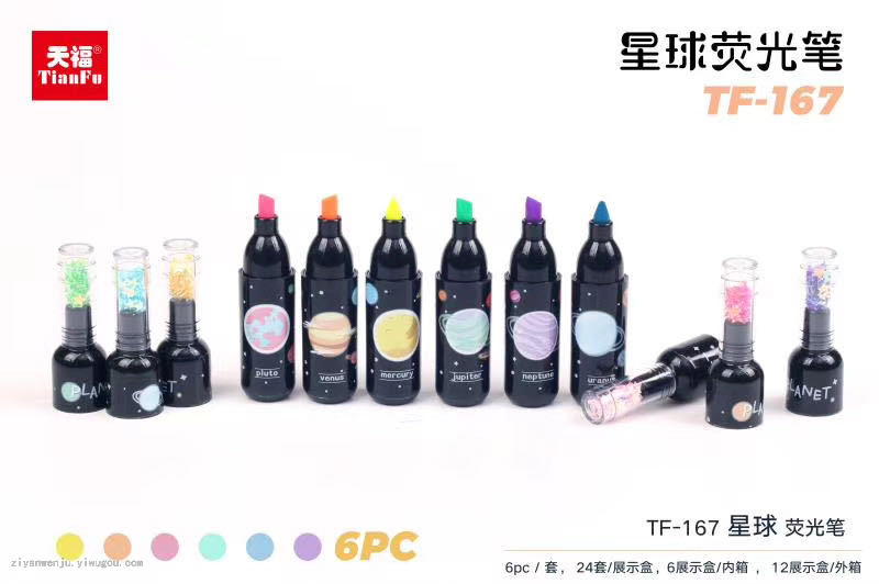 Mini Bottle highlighter Star Highlighter Colored marker pen Doodle crayon 6 color set