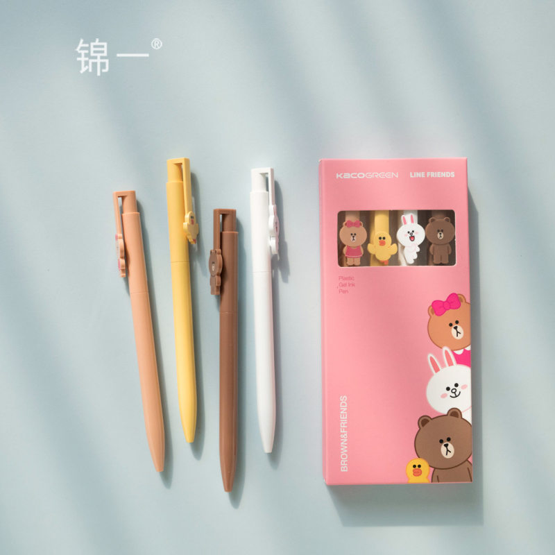 LINE FRIENDS Brown Bear Cony Rabbit Defined Kaco rui ji Gel Pen Set Push Type Ball Pen