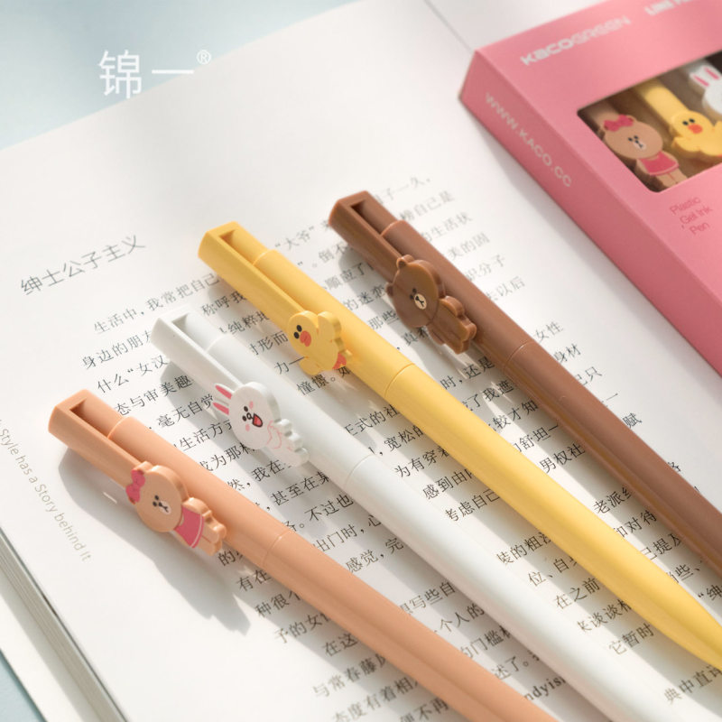 LINE FRIENDS Brown Bear Cony Rabbit Defined Kaco rui ji Gel Pen Set Push Type Ball Pen