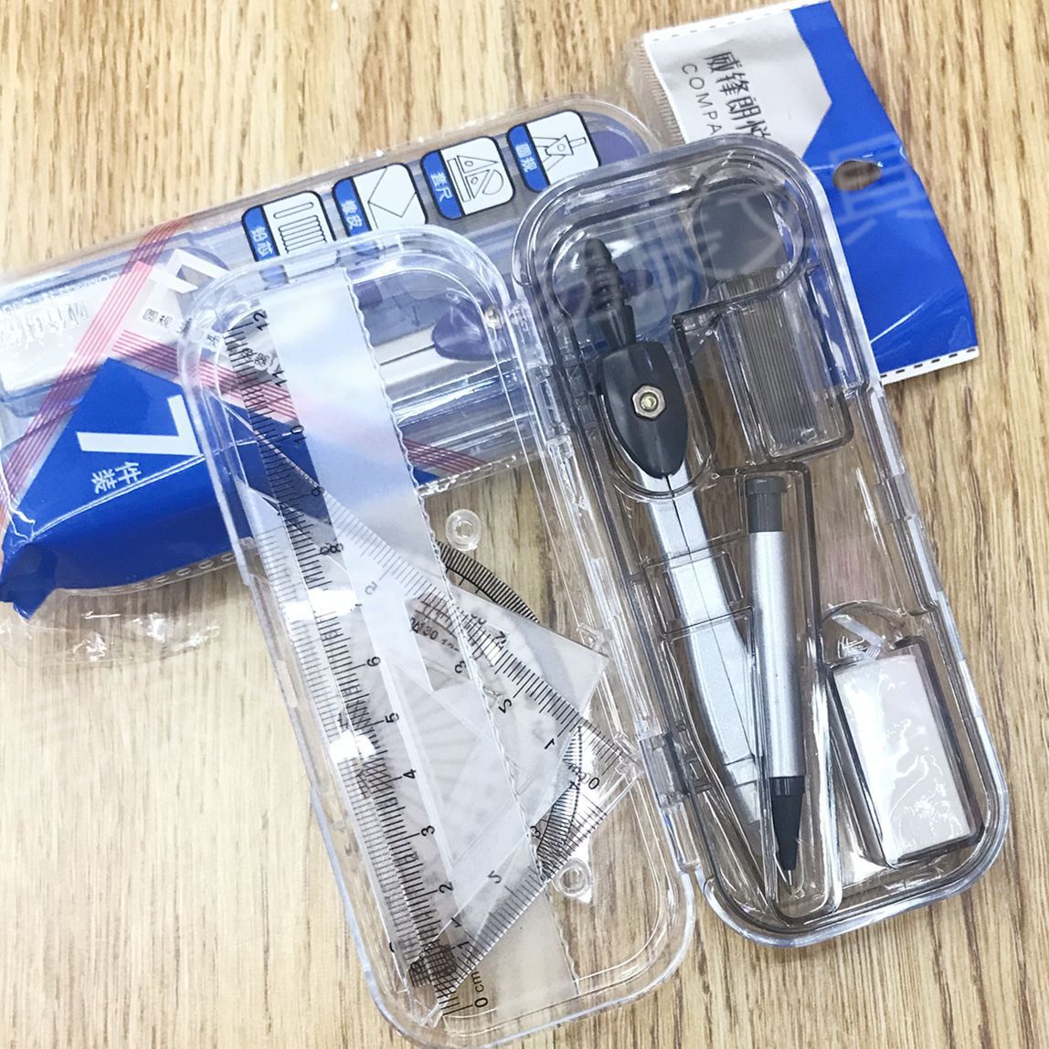 Office Stationery Ruler Set Student Exam Drawing 7-Piece Set Compasses Ruler Set Protractor