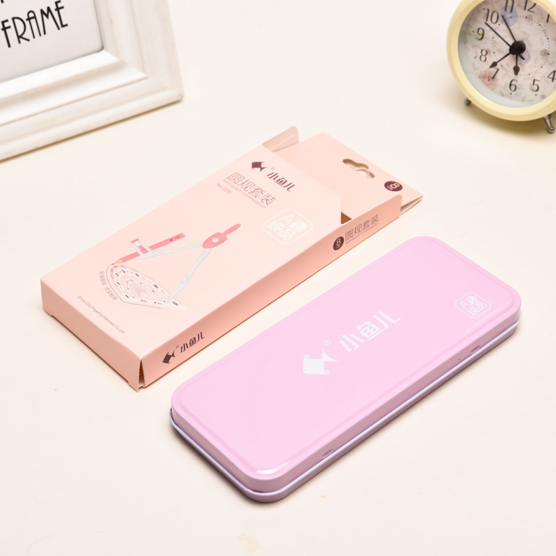 Small Fish Spot Compasses Set Fashion Iron Box Ruler Sets Eight-Piece Set Student School Supplies Drawing Ruler Customization
