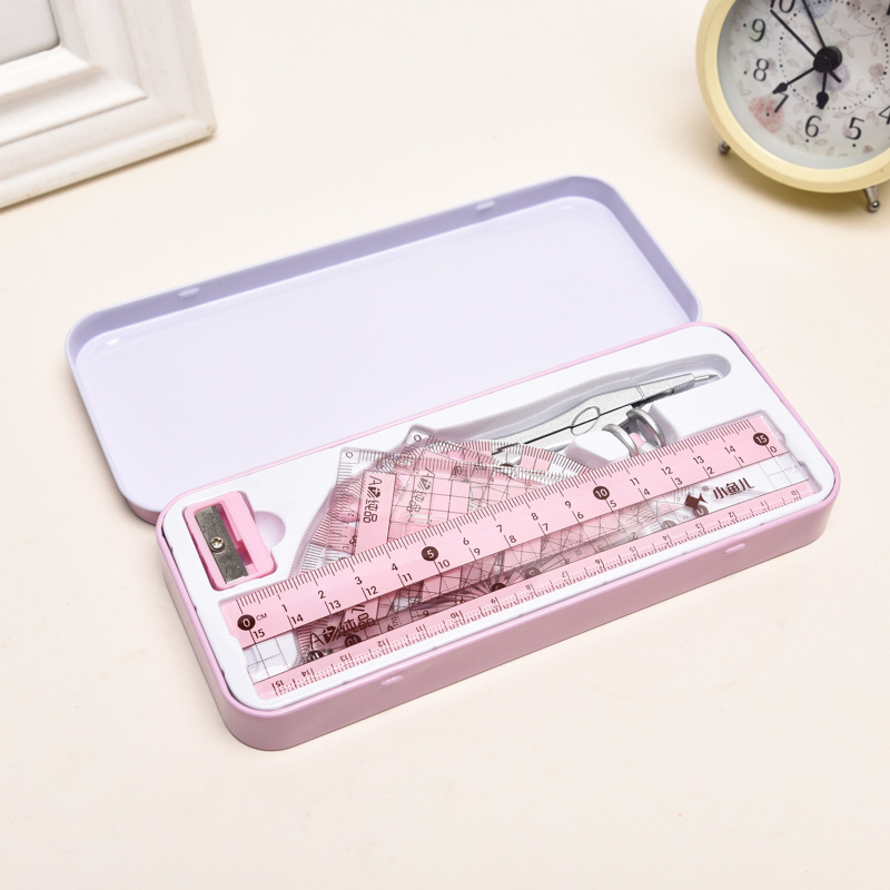 Small Fish Spot Compasses Set Fashion Iron Box Ruler Sets Eight-Piece Set Student School Supplies Drawing Ruler Customization