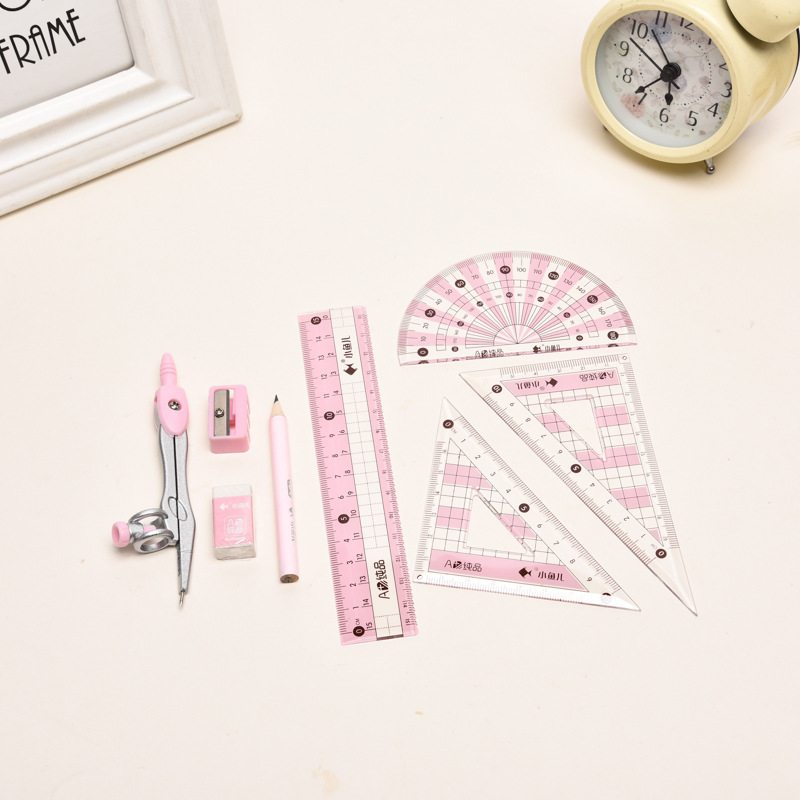 Small Fish Spot Compasses Set Fashion Iron Box Ruler Sets Eight-Piece Set Student School Supplies Drawing Ruler Customization