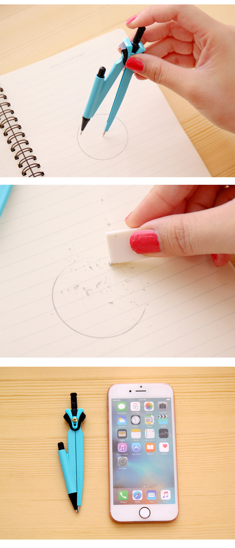 Creative Simple Compasses Set Metal Material Cute Cartoon Animal Pattern Fresh Natural Study Stationery
