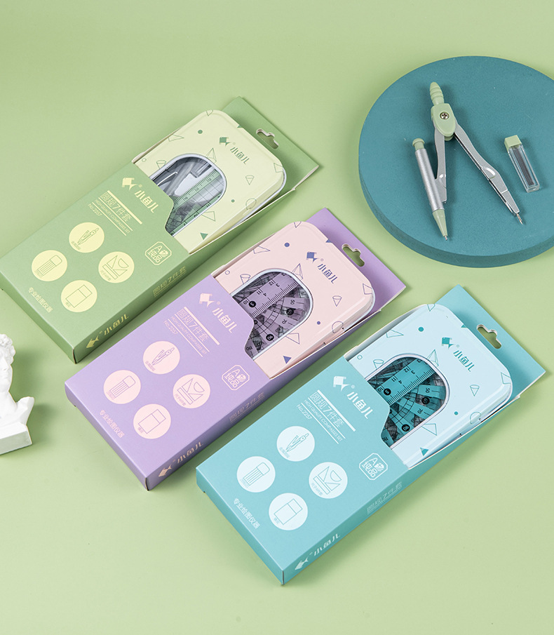 Xiaoyuer Spot Creative Compasses Set Triangular Plate Ruler Student Stationery Drawing Metal Ruler Ruler Sets