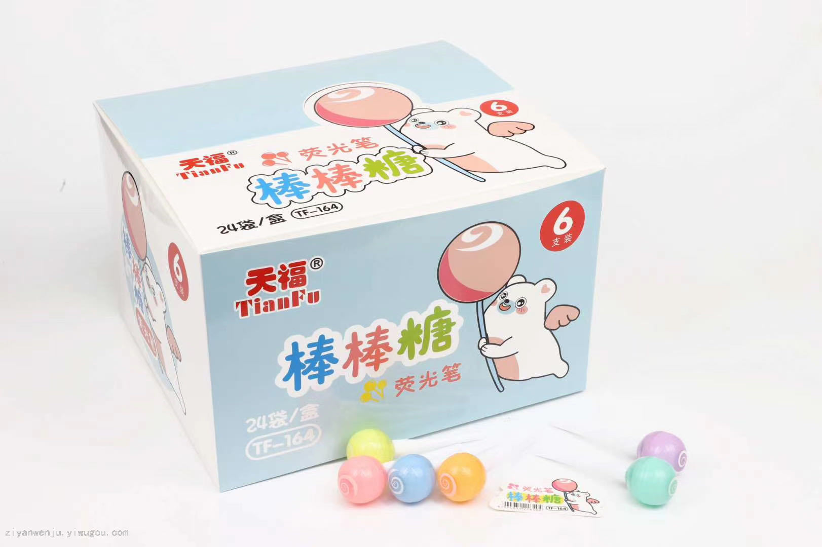 Tianfu cute imitation lollipop highlighter mini color student office marking pen 6 sets