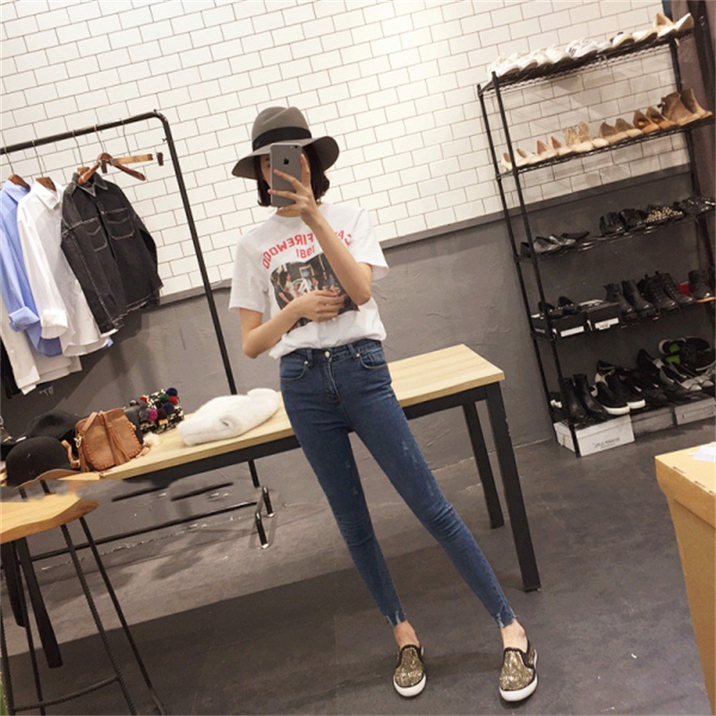Autumn Korean Style Jeans Women's Ankle-Tied Pants Pencil Pants Slim Stretch High Waist Cropped Pants Casual Women's Fashion