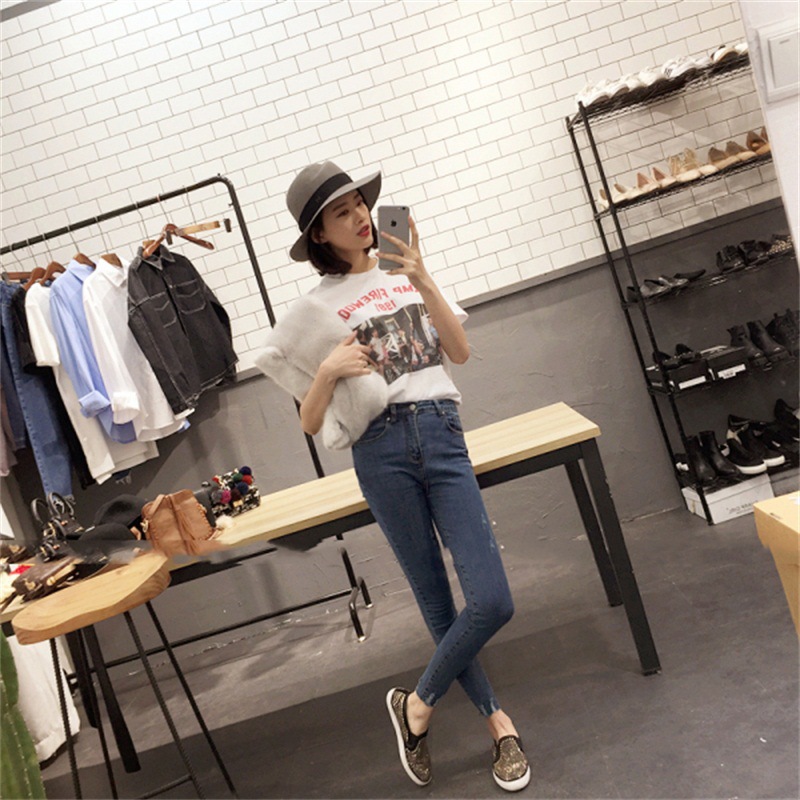 Autumn Korean Style Jeans Women's Ankle-Tied Pants Pencil Pants Slim Stretch High Waist Cropped Pants Casual Women's Fashion