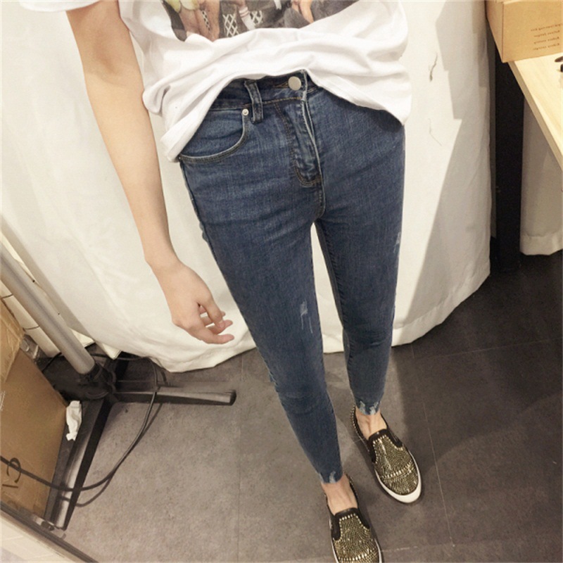 Autumn Korean Style Jeans Women's Ankle-Tied Pants Pencil Pants Slim Stretch High Waist Cropped Pants Casual Women's Fashion