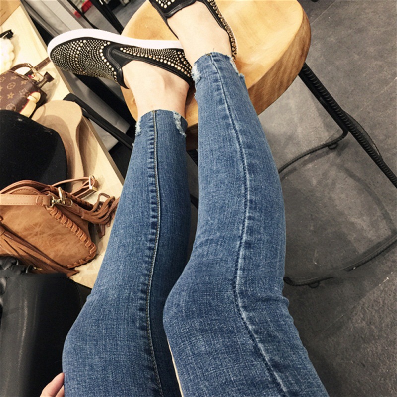 Autumn Korean Style Jeans Women's Ankle-Tied Pants Pencil Pants Slim Stretch High Waist Cropped Pants Casual Women's Fashion