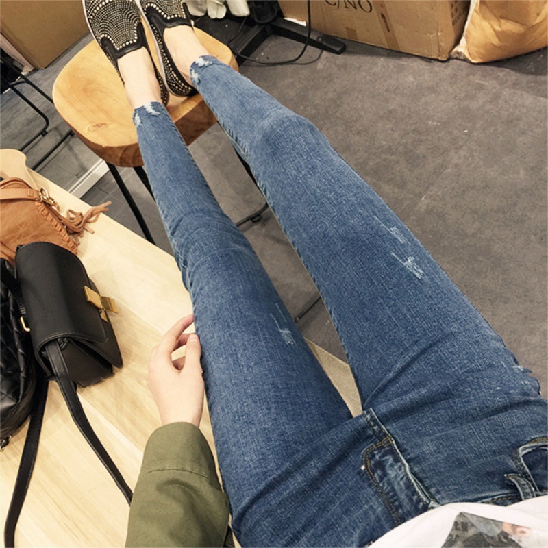 Autumn Korean Style Jeans Women's Ankle-Tied Pants Pencil Pants Slim Stretch High Waist Cropped Pants Casual Women's Fashion