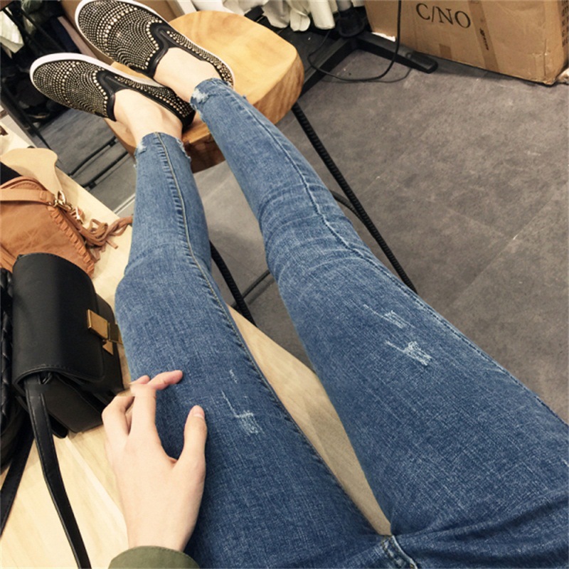Autumn Korean Style Jeans Women's Ankle-Tied Pants Pencil Pants Slim Stretch High Waist Cropped Pants Casual Women's Fashion