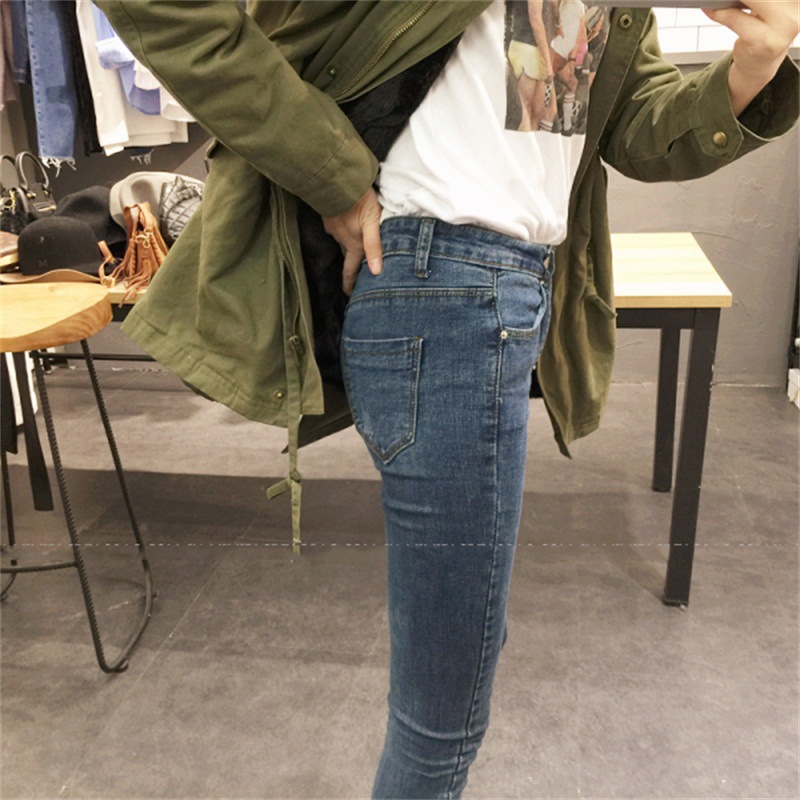 Autumn Korean Style Jeans Women's Ankle-Tied Pants Pencil Pants Slim Stretch High Waist Cropped Pants Casual Women's Fashion