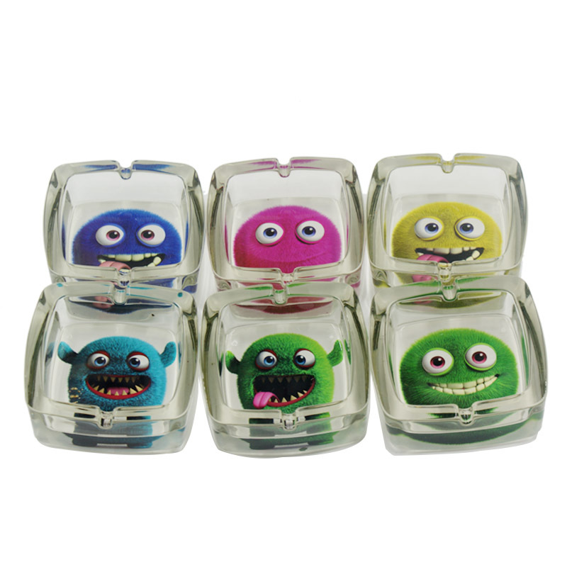 Cross-Border Supply Glass Ashtray Square Cartoon Sticker Ashtray Ashray in Stock Wholesale