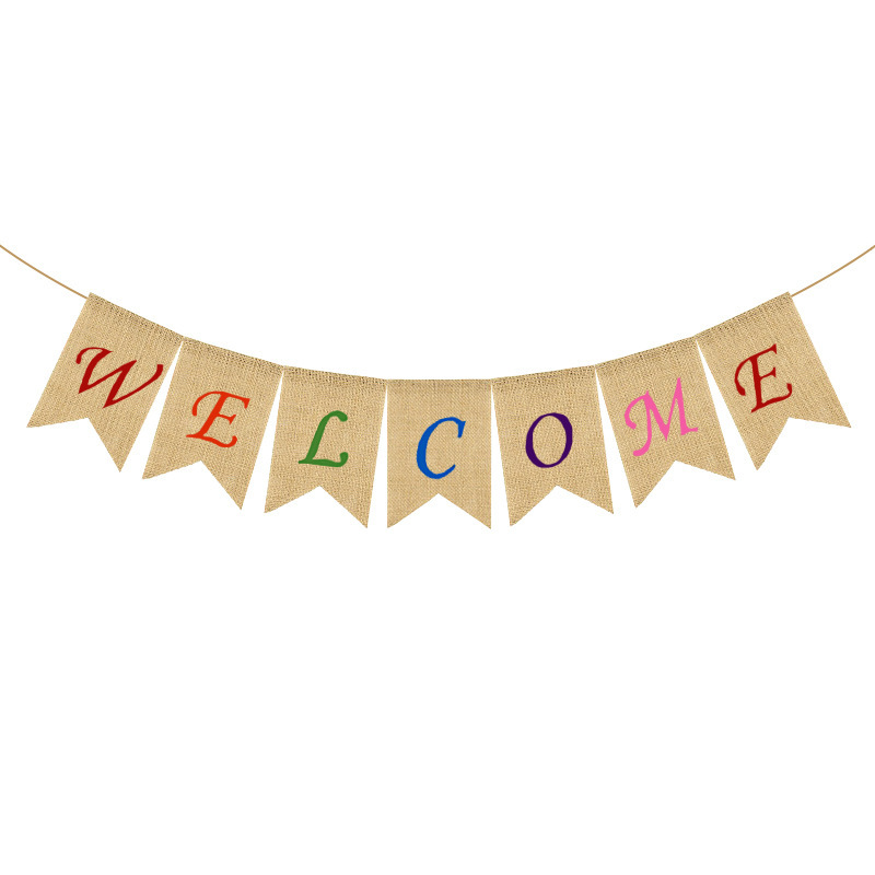 European and American Back-to-School Season Classroom Decoration Supplies Apple Pencil Hanging Flag Welcome Class Linen Swallowtail Flag