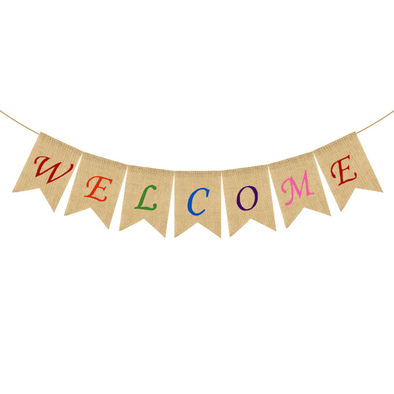 European and American Back-to-School Season Classroom Decoration Supplies Apple Pencil Hanging Flag Welcome Class Linen Swallowtail Flag