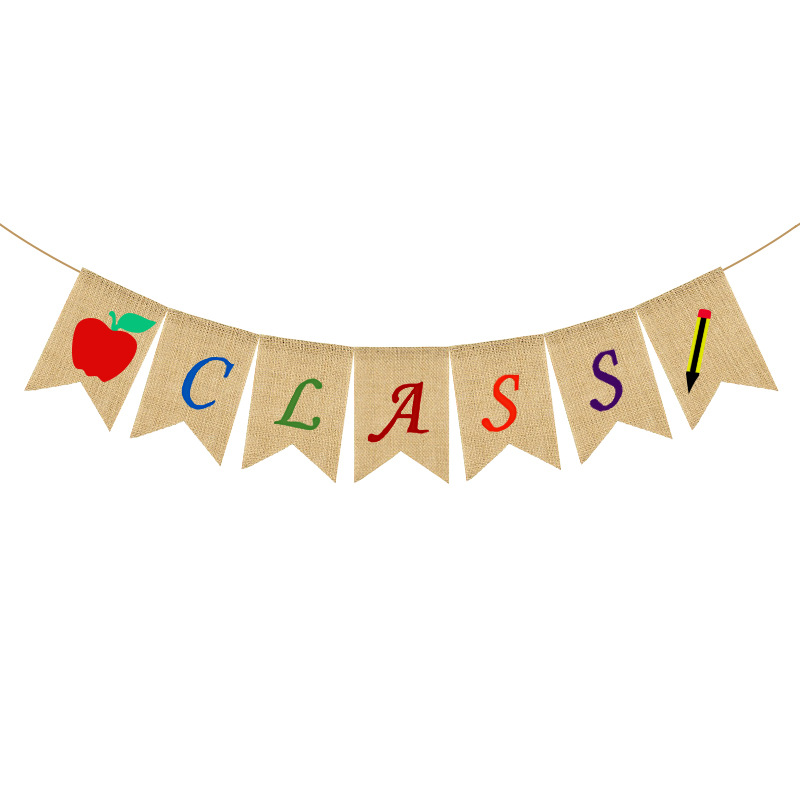 European and American Back-to-School Season Classroom Decoration Supplies Apple Pencil Hanging Flag Welcome Class Linen Swallowtail Flag