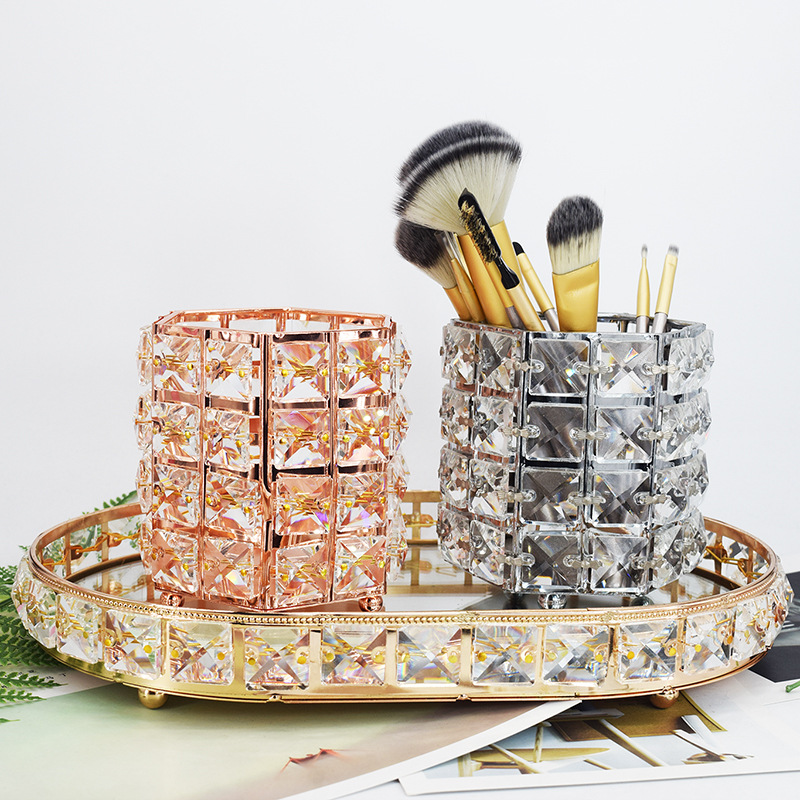 European Crystal Pen Holder Makeup Brush Storage Tube Desktop Dresser Nail Salon Beauty Eyebrow Pencil Brush Bucket