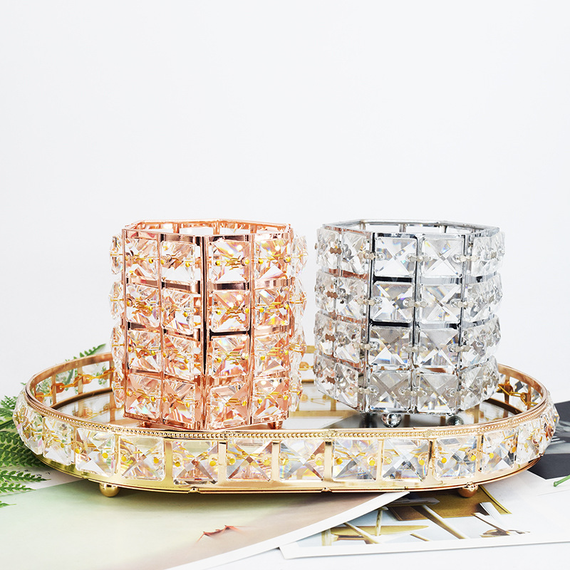 European Crystal Pen Holder Makeup Brush Storage Tube Desktop Dresser Nail Salon Beauty Eyebrow Pencil Brush Bucket