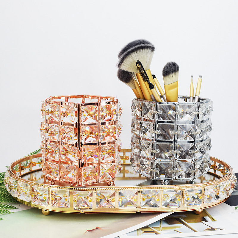 European Crystal Pen Holder Makeup Brush Storage Tube Desktop Dresser Nail Salon Beauty Eyebrow Pencil Brush Bucket