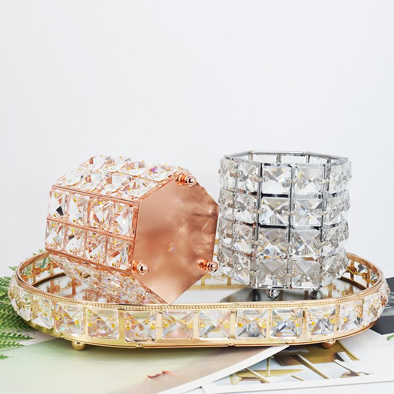 European Crystal Pen Holder Makeup Brush Storage Tube Desktop Dresser Nail Salon Beauty Eyebrow Pencil Brush Bucket
