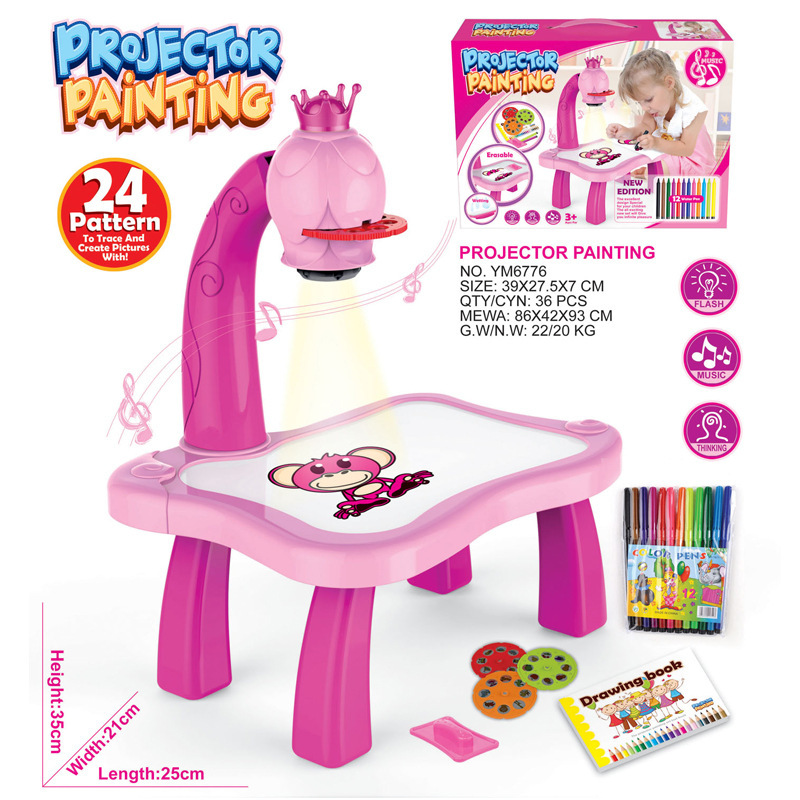 Tiktok Children's Plastic Drawing Board Table Projection Painting Machine Teaching Aids Multifunctional Projection Writing Drawing Board Cross-Border