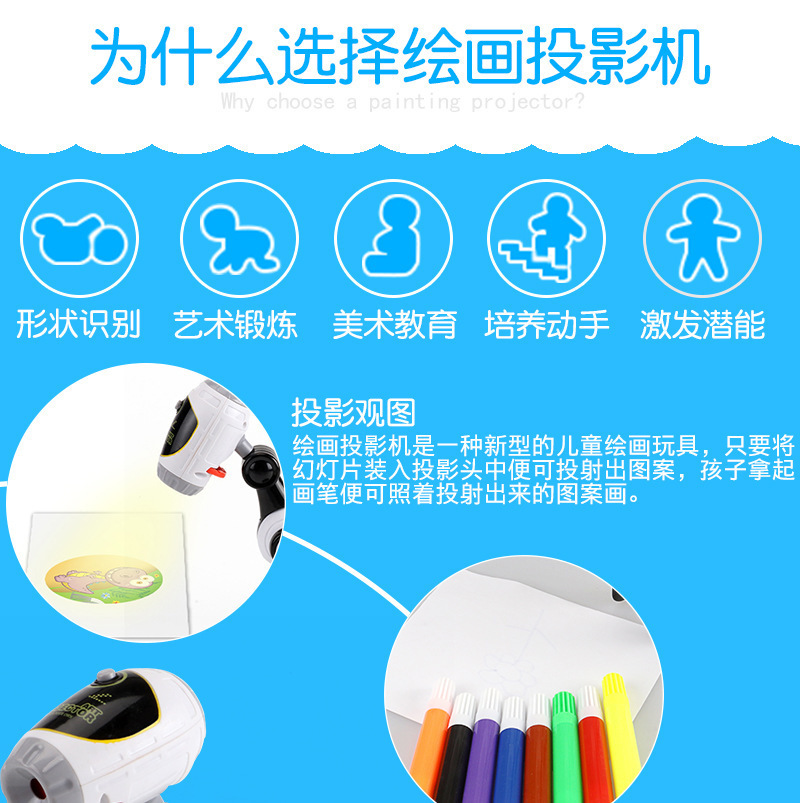Tiktok Children's Plastic Drawing Board Table Projection Painting Machine Teaching Aids Multifunctional Projection Writing Drawing Board Cross-Border