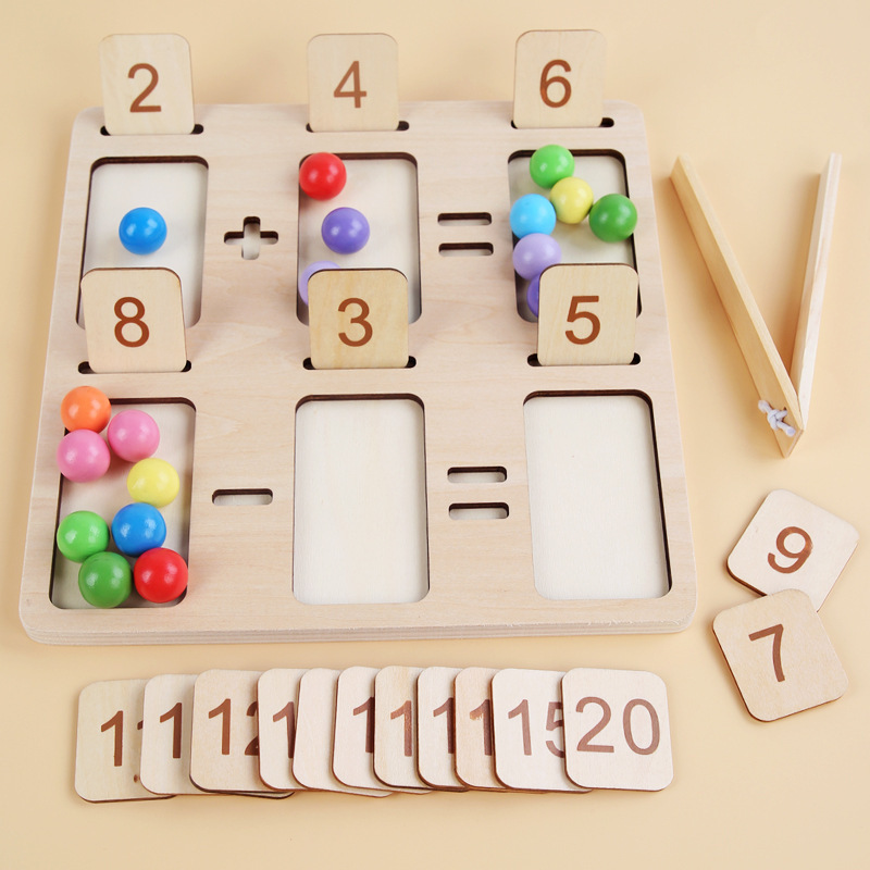 Montessori Teaching Aids Geometric Figure Panel Wooden Puzzle Two-in-One Digital Learning Board Children&#039;s Development Intelligence Toys