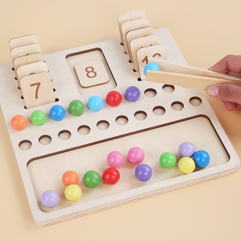 Montessori Teaching Aids Geometric Figure Panel Wooden Puzzle Two-in-One Digital Learning Board Children&#039;s Development Intelligence Toys