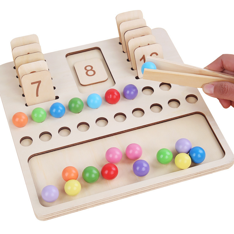 Montessori Teaching Aids Geometric Figure Panel Wooden Puzzle Two-in-One Digital Learning Board Children&#039;s Development Intelligence Toys